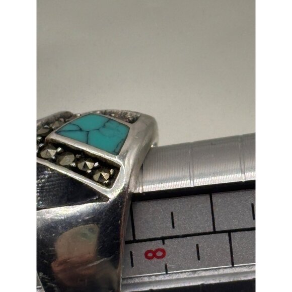 Sterling Silver Ring Multicolor Inlay Gemstones - Turquoise Lapis Onyx 7.5 6g Wt - Picture 7 of 10